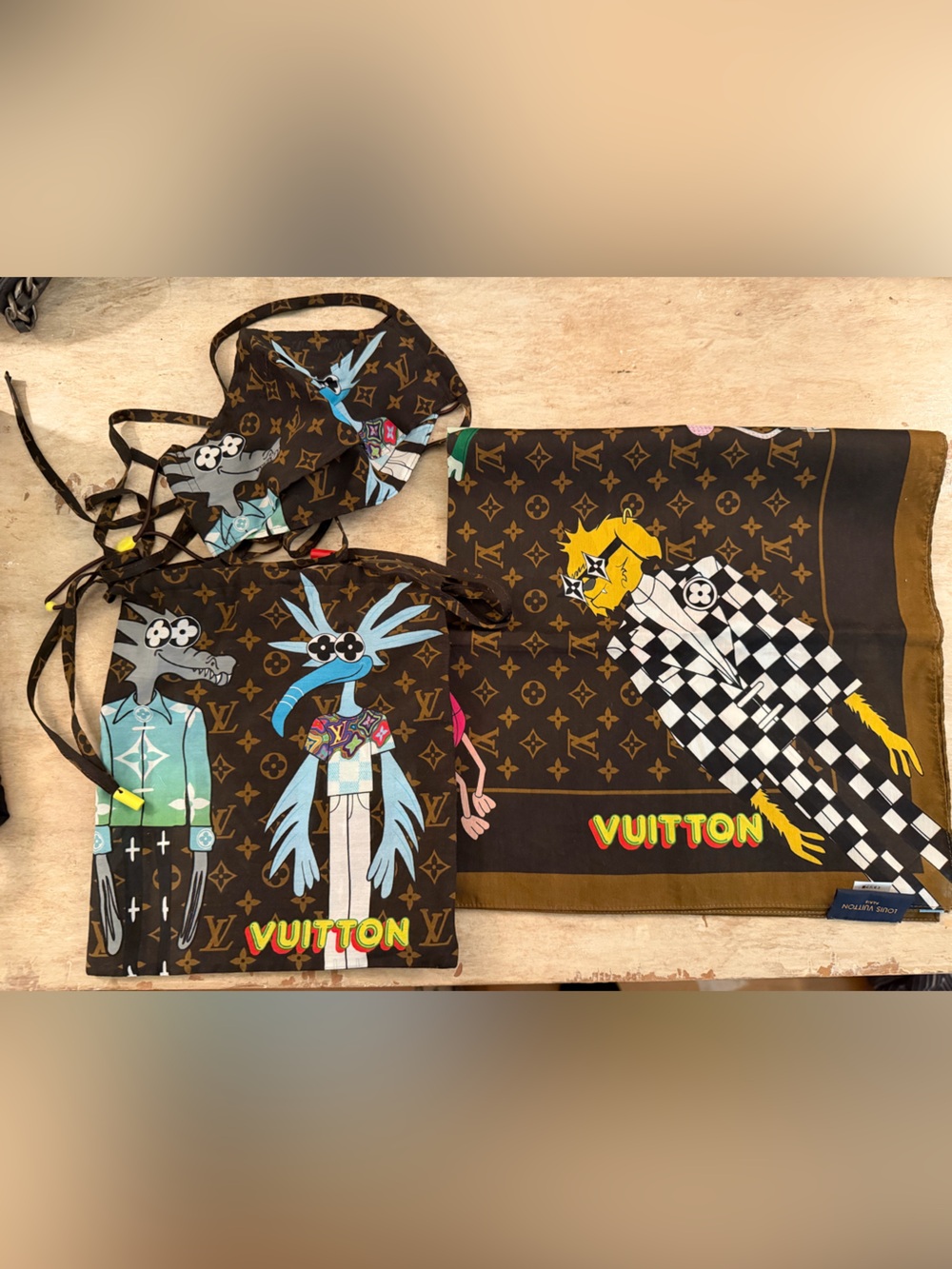 Louis Vuitton x Virgil Abloh Ltd Ed trio Cotton/ Silk Scarf set